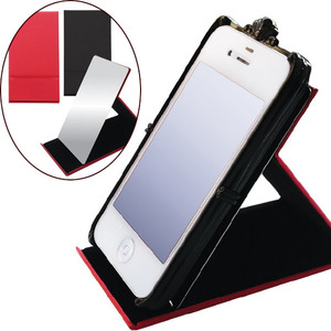 Foldable standing handheld cosmetic mirror with a smartphone stand holder 스마트폰 홀더 겸용 휴대용 접이식 스탠드거울